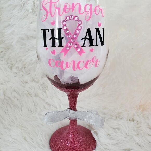 Breast Cancer Wine Glass, Pink Rhinestone Tumbler - Picture 6 of 8